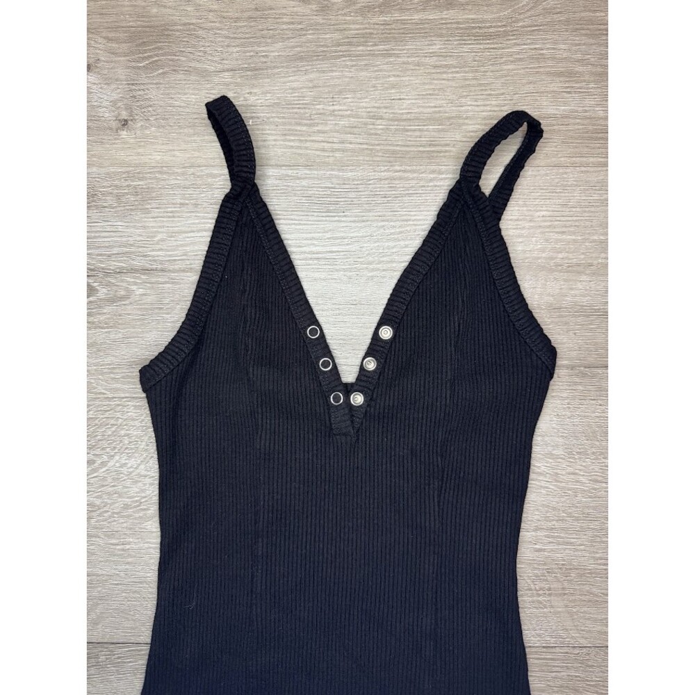 Mind Code Black Ribbed Mini Dress Small Snap Front Bodycon - Picture 2 of 5